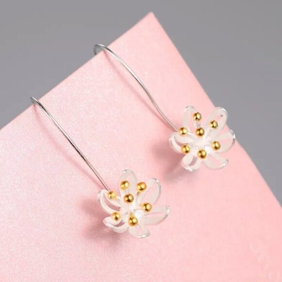 Jewelry - 925 Sterling Silver Flower Earrings, Flower Earrings,  Lily Earrings